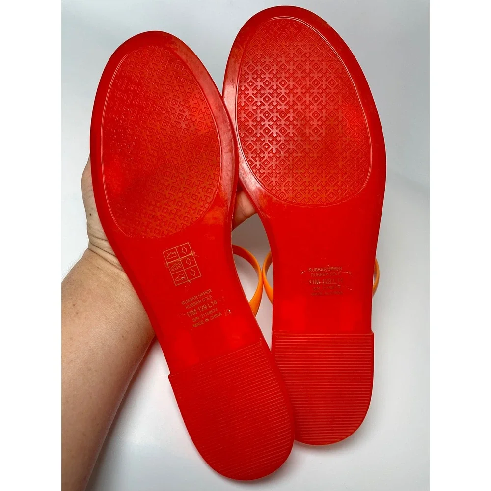 Tory Burch Jelly Slide Sandals Poppy Coral Double Strap Rubber Flat 11M